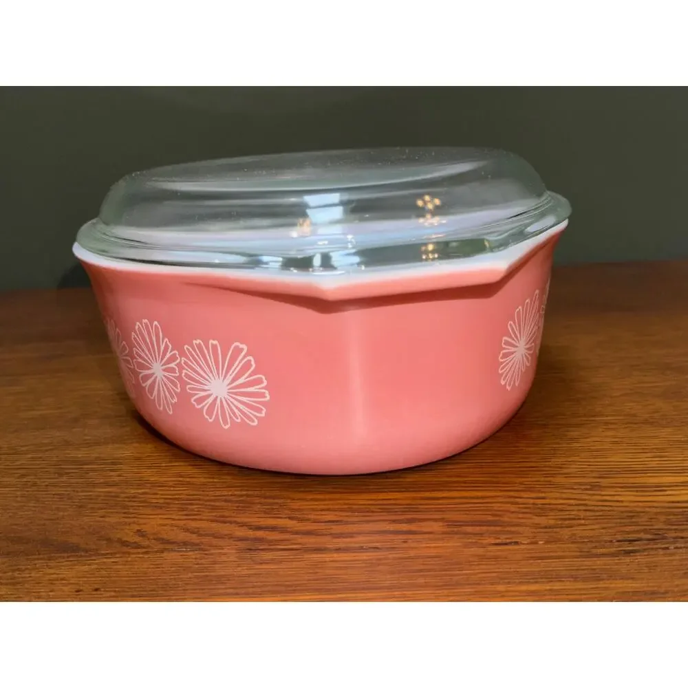 Vintage Pyrex 2.5QT Pink Daisy 045 Casserole Dish W/Lid